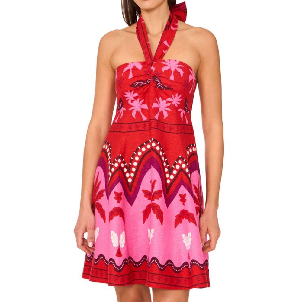 1.State Womens Center-Halter Mini Dress Large Poinsette - NWT $109